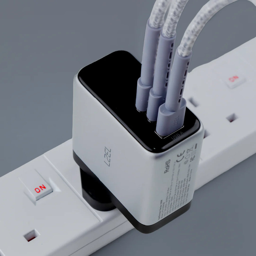 LZEL 100W GaN Travel Charger with 3-Port PD Digital Display & UK/EU/AU Plugs
