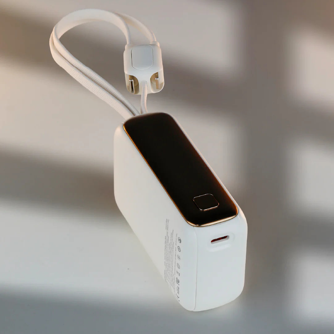 LZEL Ampflow10 Mini 10000Mah Pd Power Bank 22.5W | Built-In Type-C & Lightning Cable | Wireless Charging
