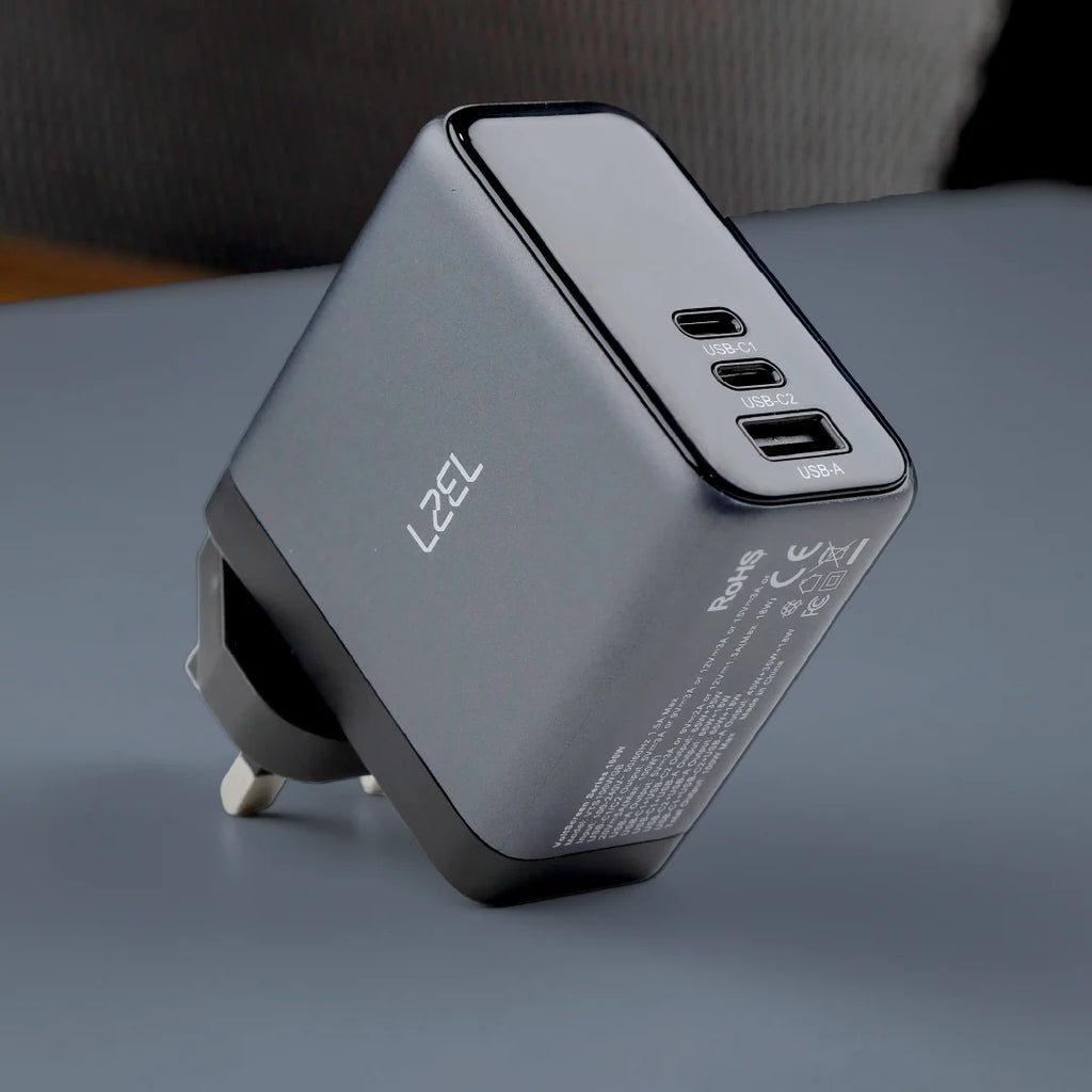 LZEL 100W GaN Travel Charger with 3-Port PD Digital Display & UK/EU/AU Plugs