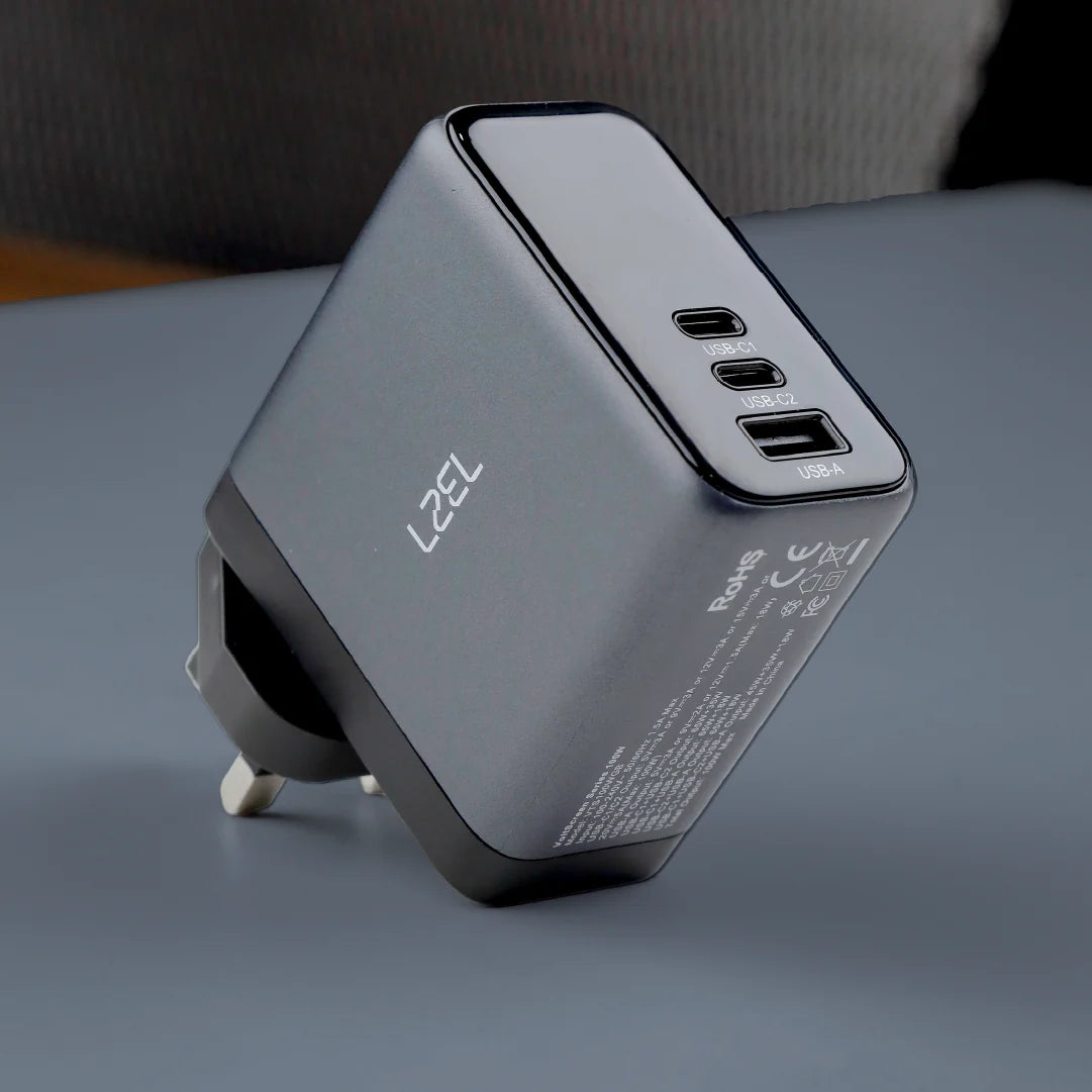 LZEL 100W GaN Travel Charger with 3-Port PD Digital Display & UK/EU/AU Plugs