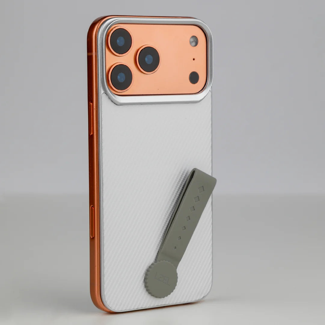 LZEL MagCarbon Strap Carbon Design with 360Â° Grip and Raised-Edge Protection Back Cover for iPhone 17 Pro