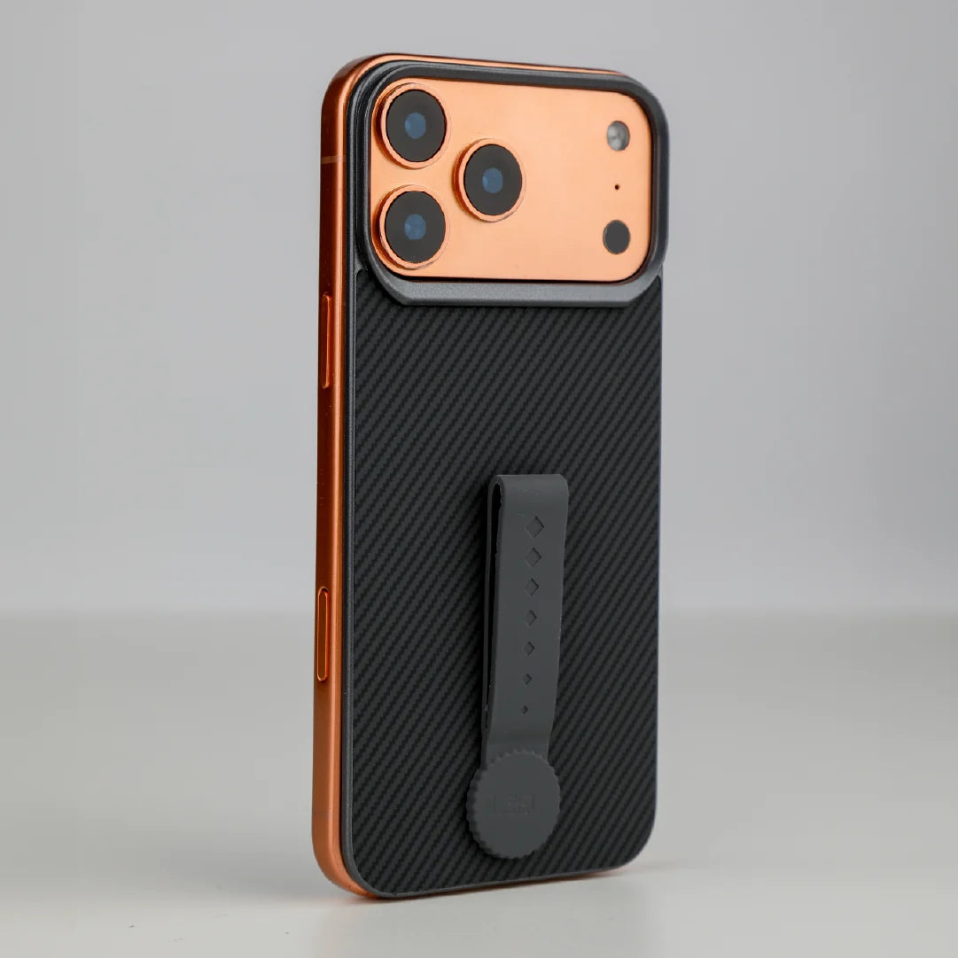 LZEL MagCarbon Strap Carbon Design with 360Â° Grip and Raised-Edge Protection Back Cover for iPhone 17 Pro Max