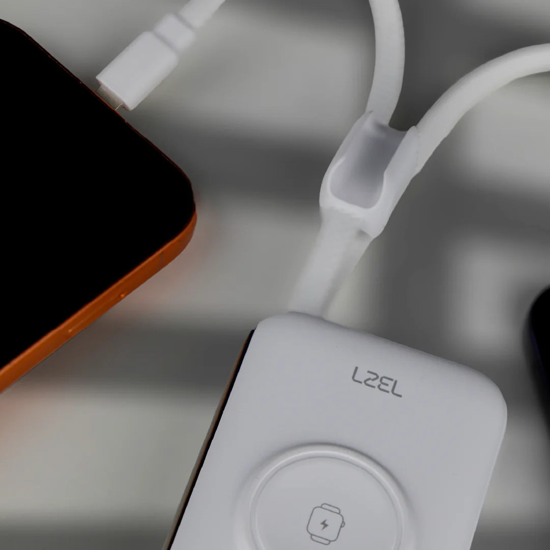 LZEL Ampflow10 Mini 10000Mah Pd Power Bank 22.5W | Built-In Type-C & Lightning Cable | Wireless Charging