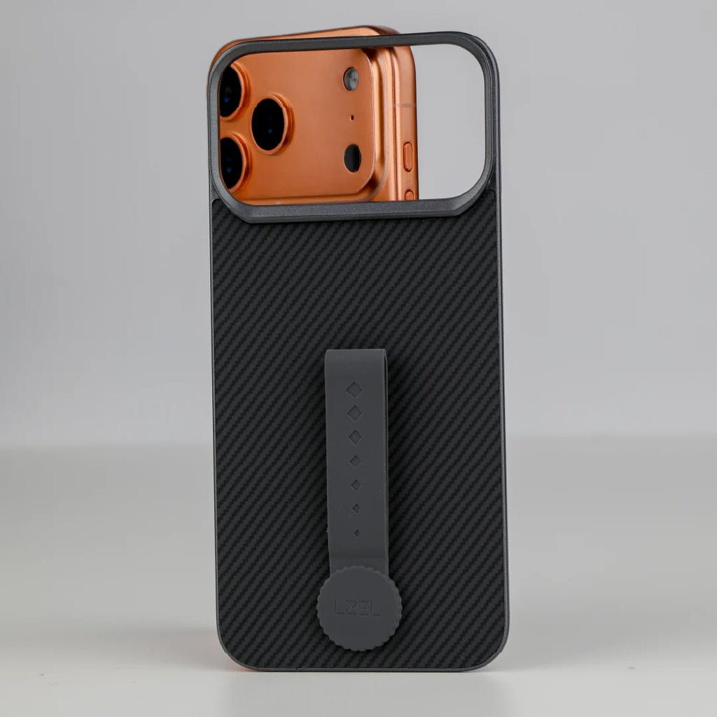 LZEL MagCarbon Strap Carbon Design with 360Â° Grip and Raised-Edge Protection Back Cover for iPhone 17 Pro