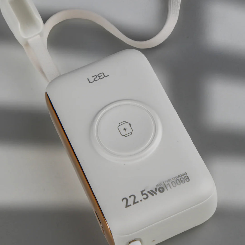 LZEL Ampflow10 Mini 10000Mah Pd Power Bank 22.5W | Built-In Type-C & Lightning Cable | Wireless Charging