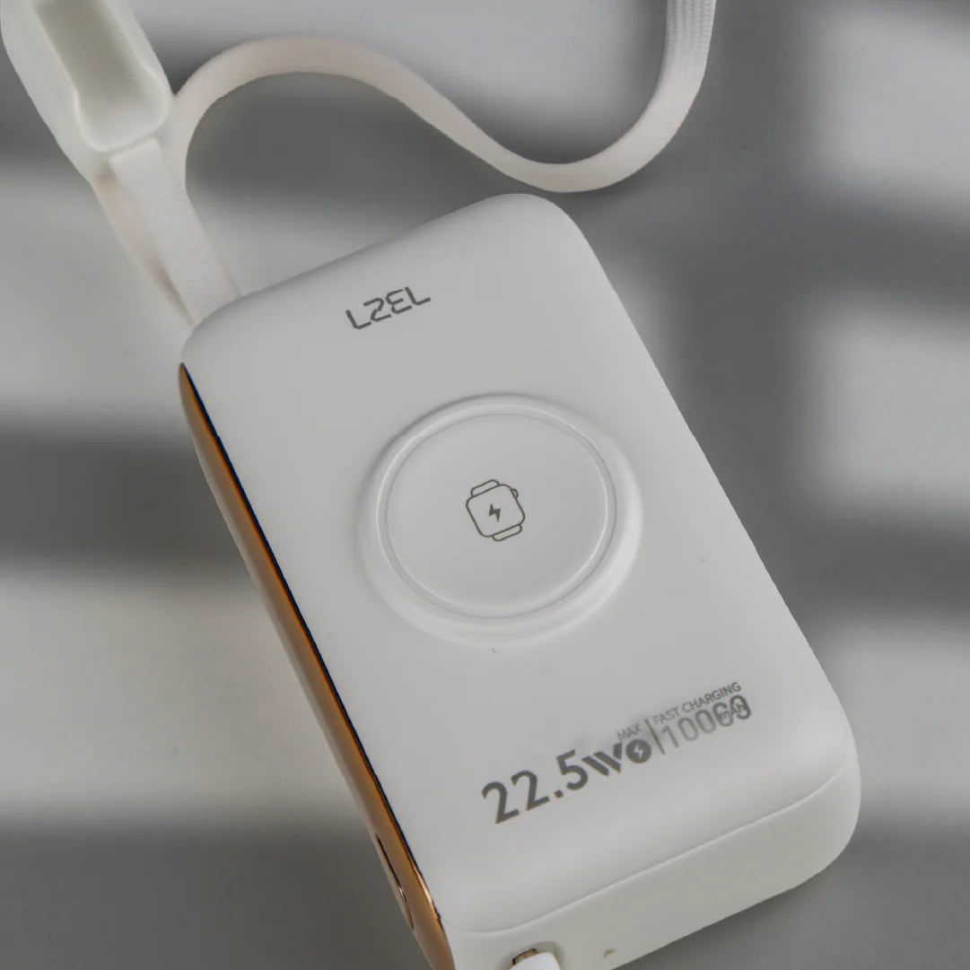 LZEL Ampflow10 Mini 10000Mah Pd Power Bank 22.5W | Built-In Type-C & Lightning Cable | Wireless Charging