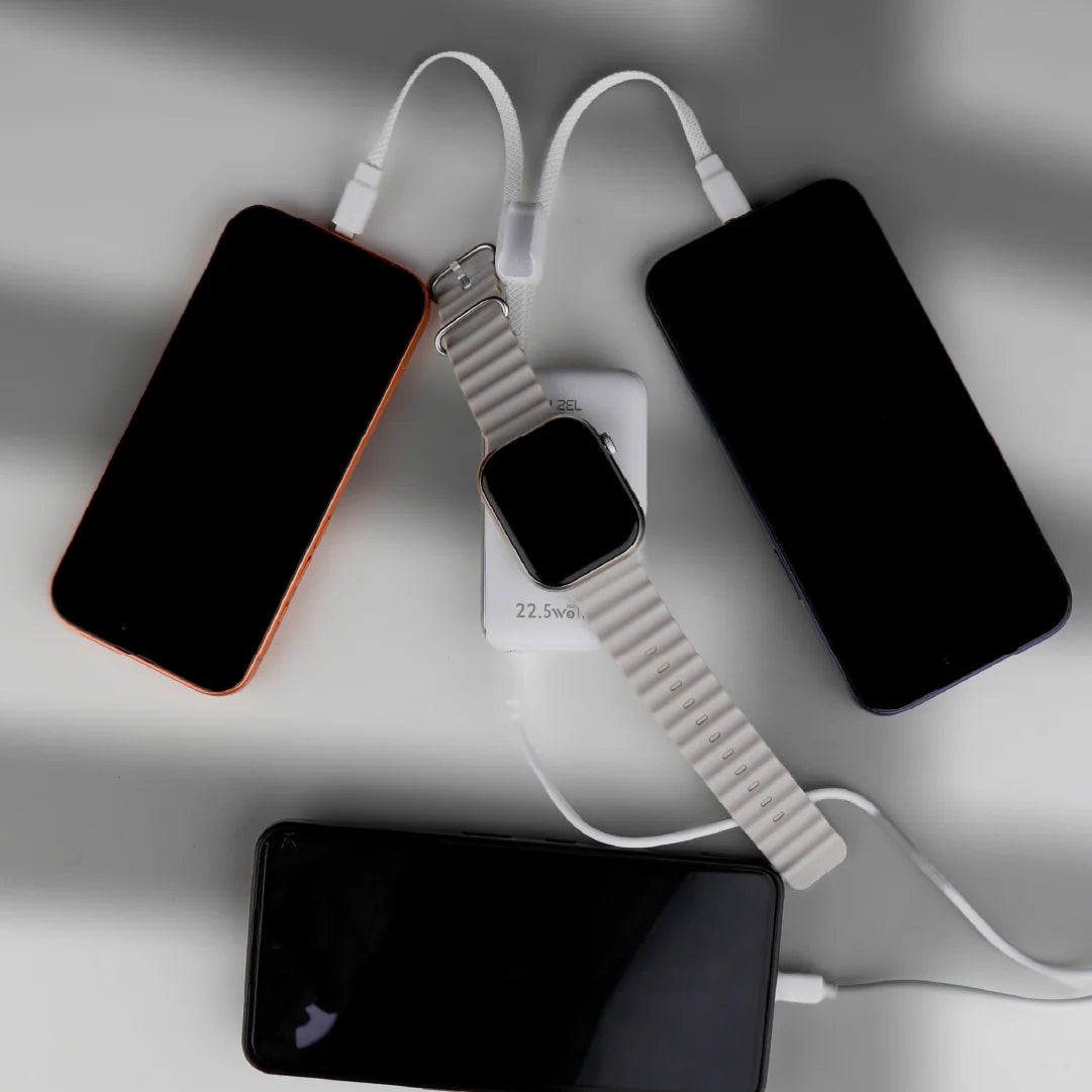 LZEL Ampflow10 Mini 10000Mah Pd Power Bank 22.5W | Built-In Type-C & Lightning Cable | Wireless Charging