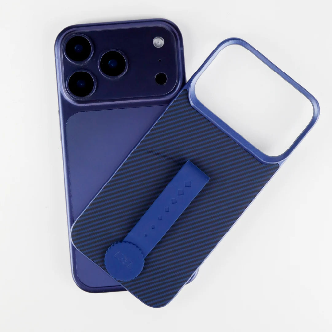 LZEL MagCarbon Strap Carbon Design with 360Â° Grip and Raised-Edge Protection Back Cover for iPhone 17 Pro