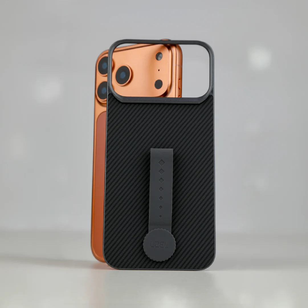 LZEL MagCarbon Strap Carbon Design with 360Â° Grip and Raised-Edge Protection Back Cover for iPhone 17 Pro