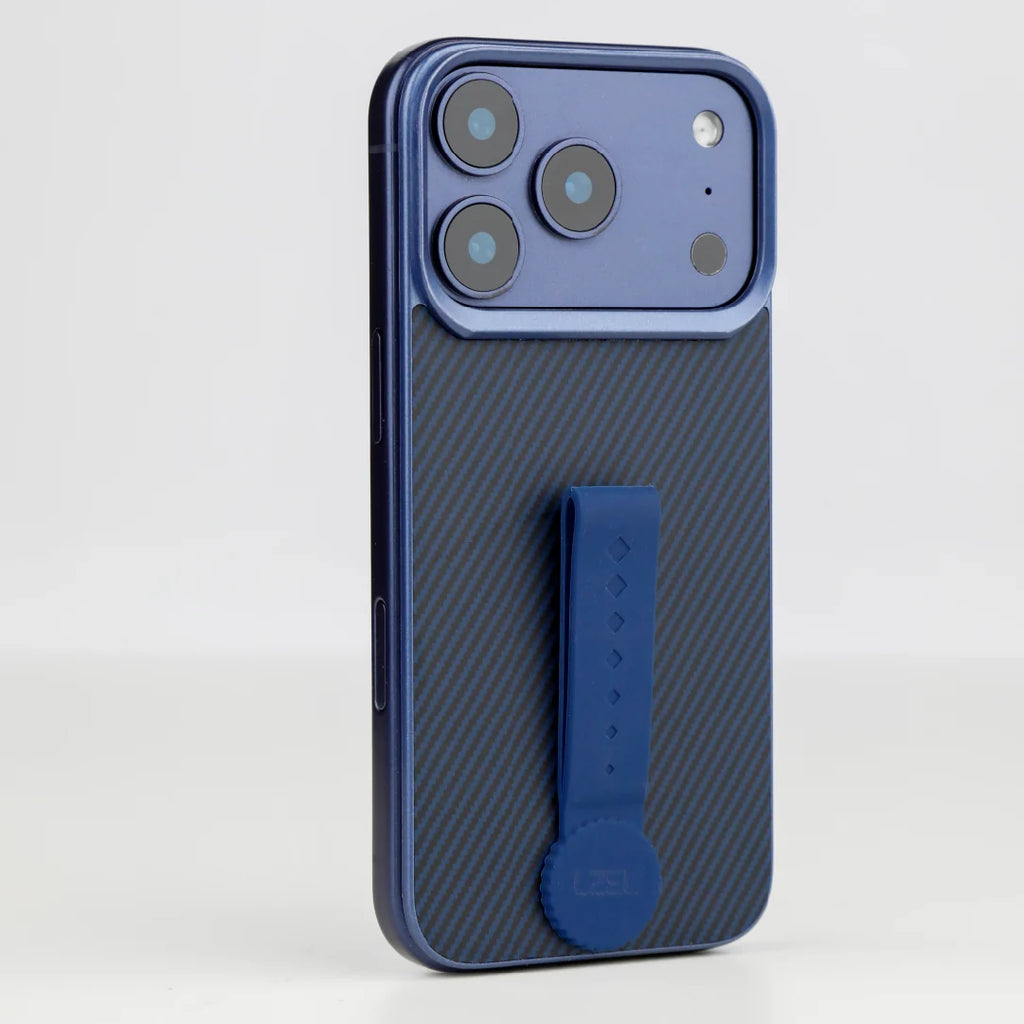 LZEL MagCarbon Strap Carbon Design with 360Â° Grip and Raised-Edge Protection Back Cover for iPhone 17 Pro