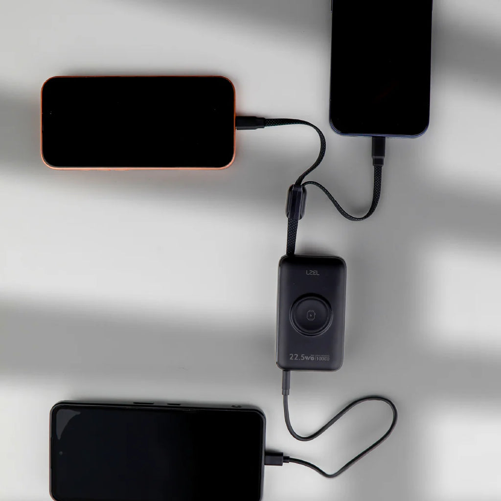 LZEL Ampflow10 Mini 10000Mah Pd Power Bank 22.5W | Built-In Type-C & Lightning Cable | Wireless Charging