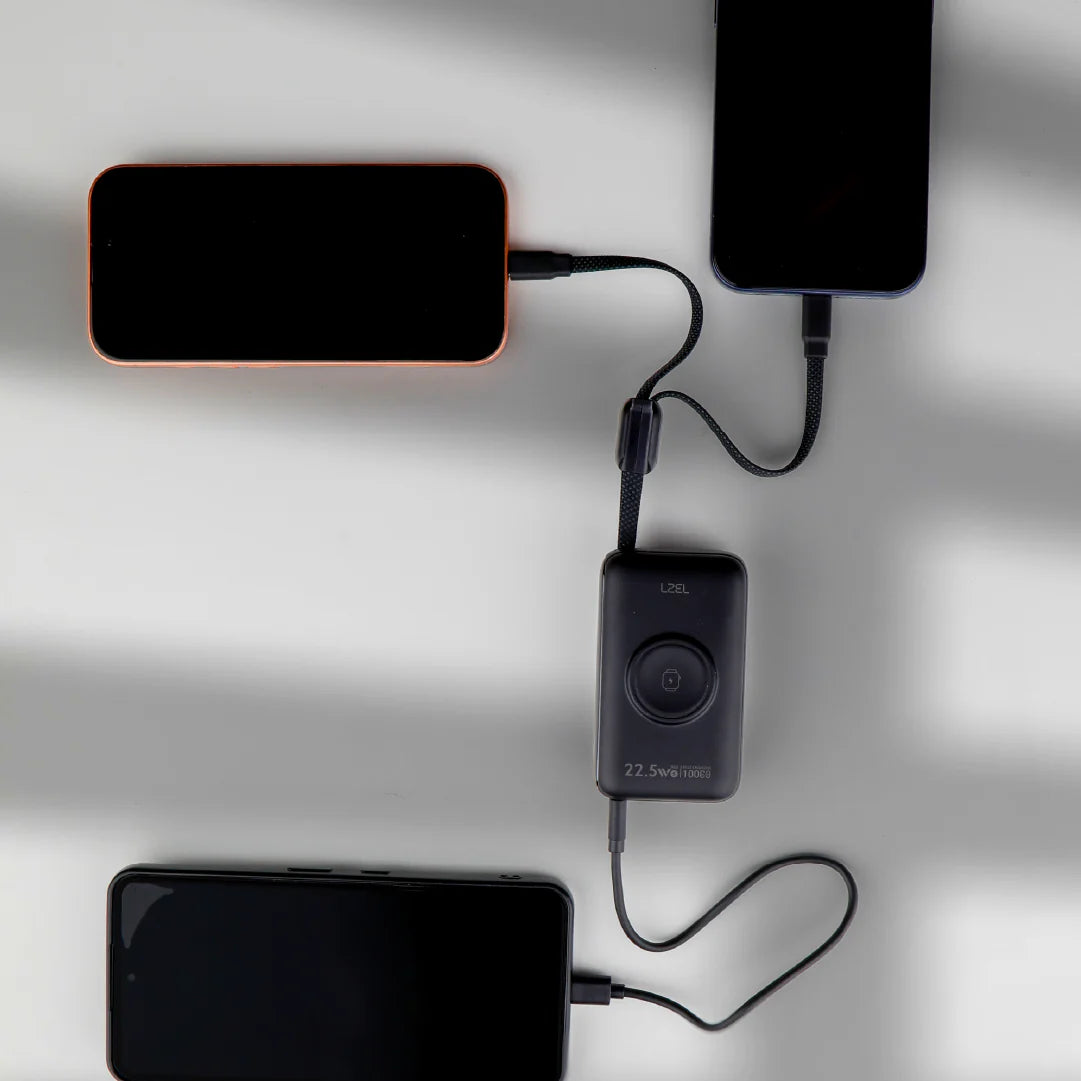 LZEL Ampflow10 Mini 10000Mah Pd Power Bank 22.5W | Built-In Type-C & Lightning Cable | Wireless Charging