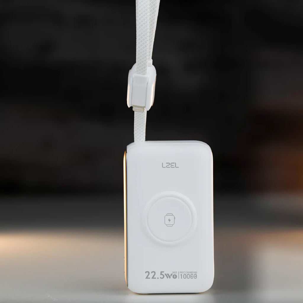 LZEL Ampflow10 Mini 10000Mah Pd Power Bank 22.5W | Built-In Type-C & Lightning Cable | Wireless Charging