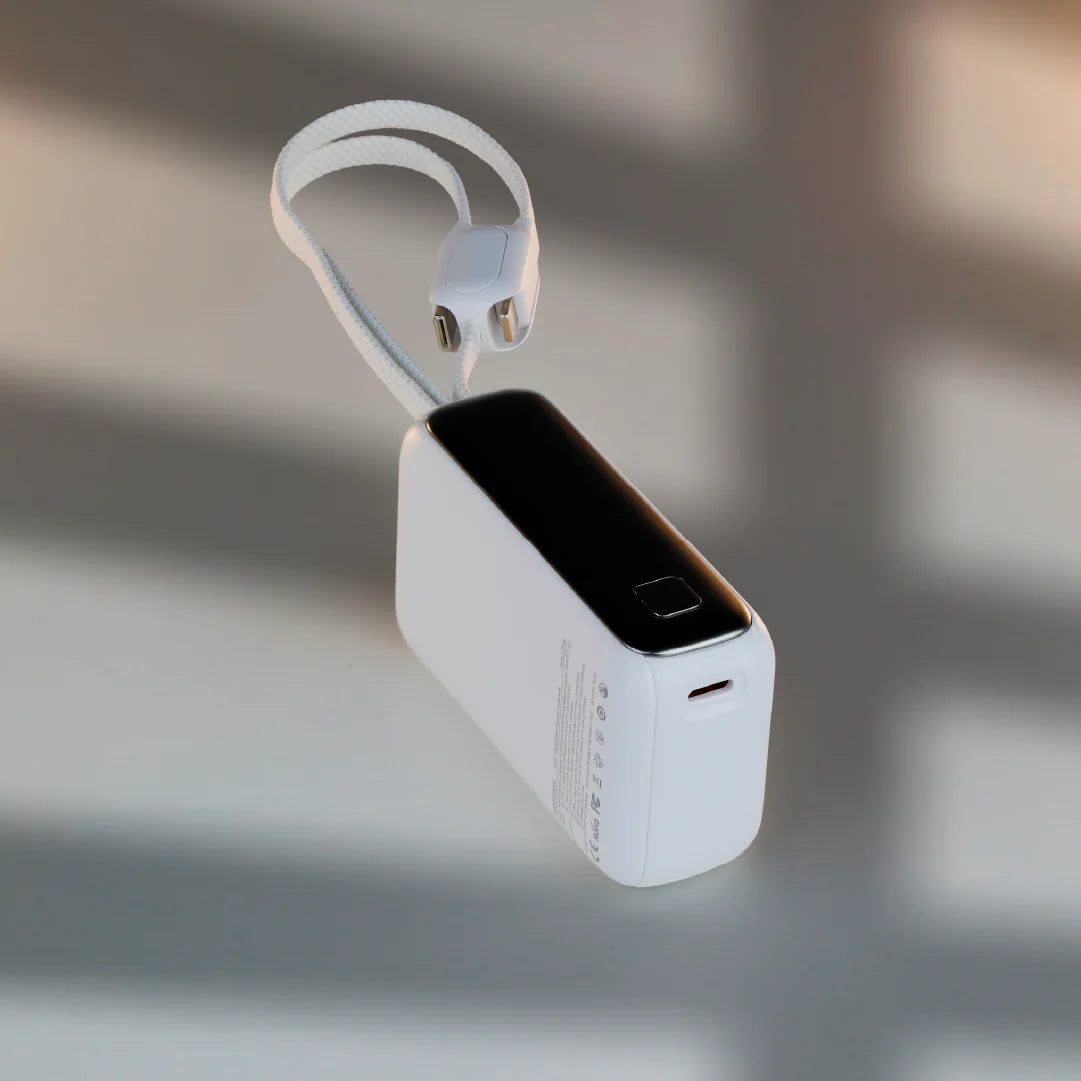 LZEL Ampflow10 Mini 10000Mah Pd Power Bank 22.5W | Built-In Type-C & Lightning Cable | Wireless Charging