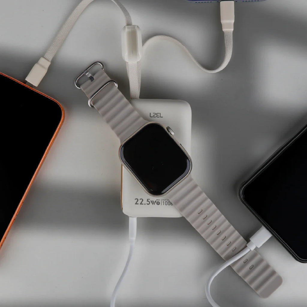 LZEL Ampflow10 Mini 10000Mah Pd Power Bank 22.5W | Built-In Type-C & Lightning Cable | Wireless Charging
