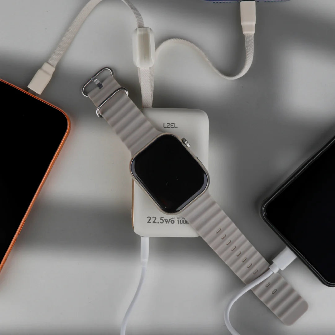 LZEL Ampflow10 Mini 10000Mah Pd Power Bank 22.5W | Built-In Type-C & Lightning Cable | Wireless Charging