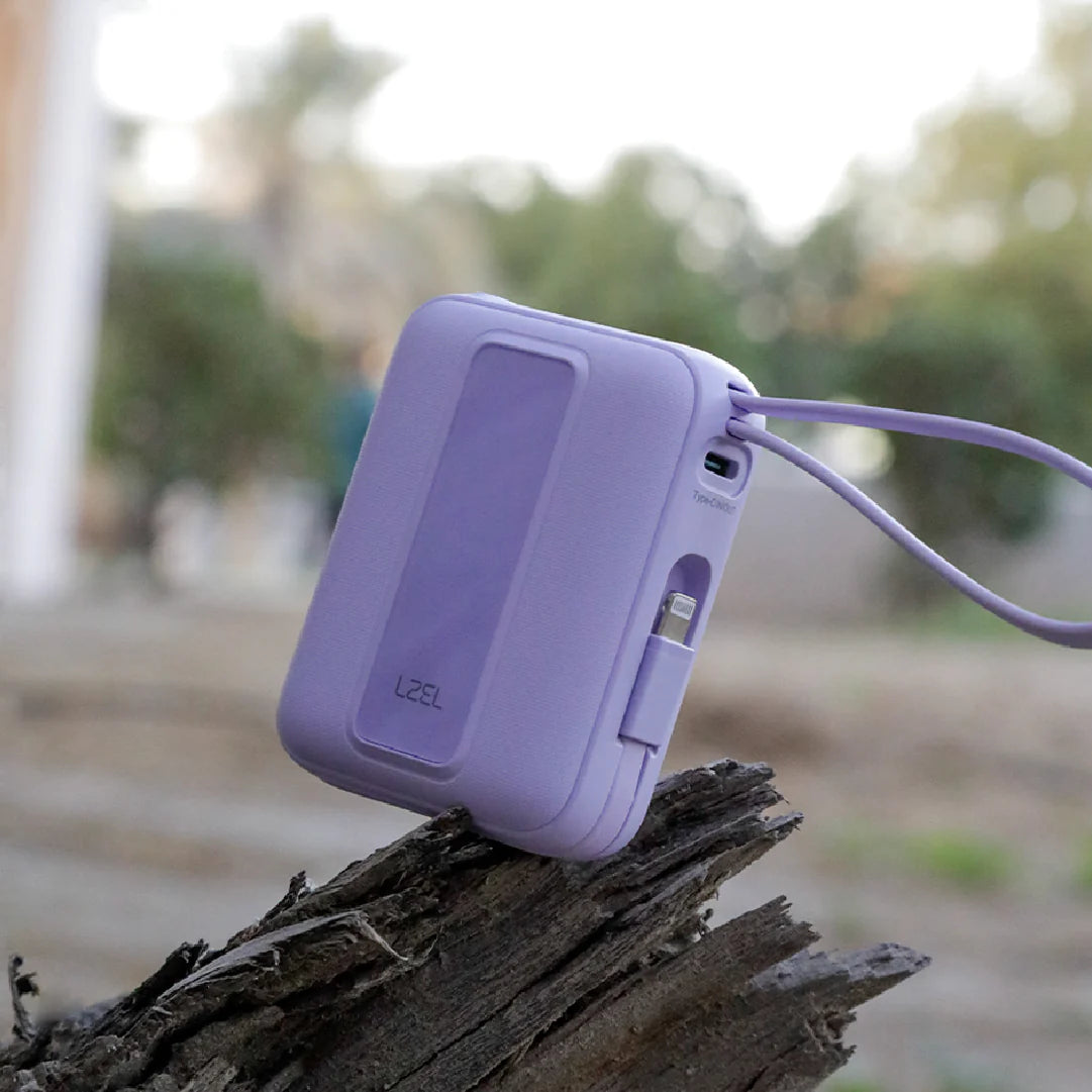 LZEL AMPNEO1O Mini 10000mAh PD Power Bank 30W | Built-in Type-C & Lightning Cable | Type-C Input/Output