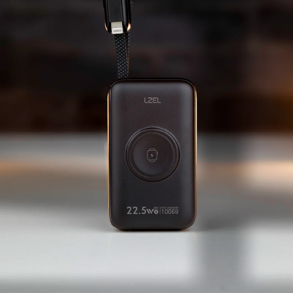 LZEL Ampflow10 Mini 10000Mah Pd Power Bank 22.5W | Built-In Type-C & Lightning Cable | Wireless Charging