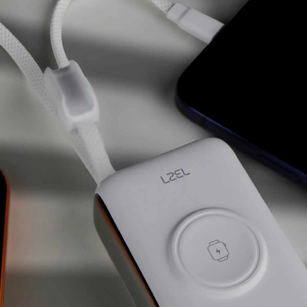 LZEL Ampflow10 Mini 10000Mah Pd Power Bank 22.5W | Built-In Type-C & Lightning Cable | Wireless Charging