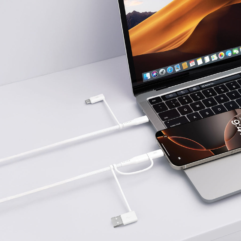 LZEL Celeris PowerQuint 5-in-1 Braided Fast Charging Cable | White
