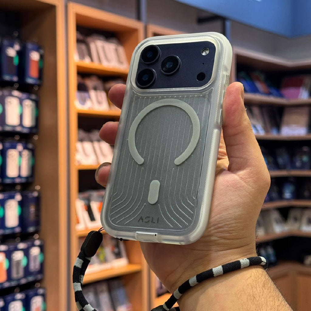 Asli Global LanyardMag MagSafe Case for iPhone 17 Pro Max â€“ Built-In Lanyard | Clear/Gray