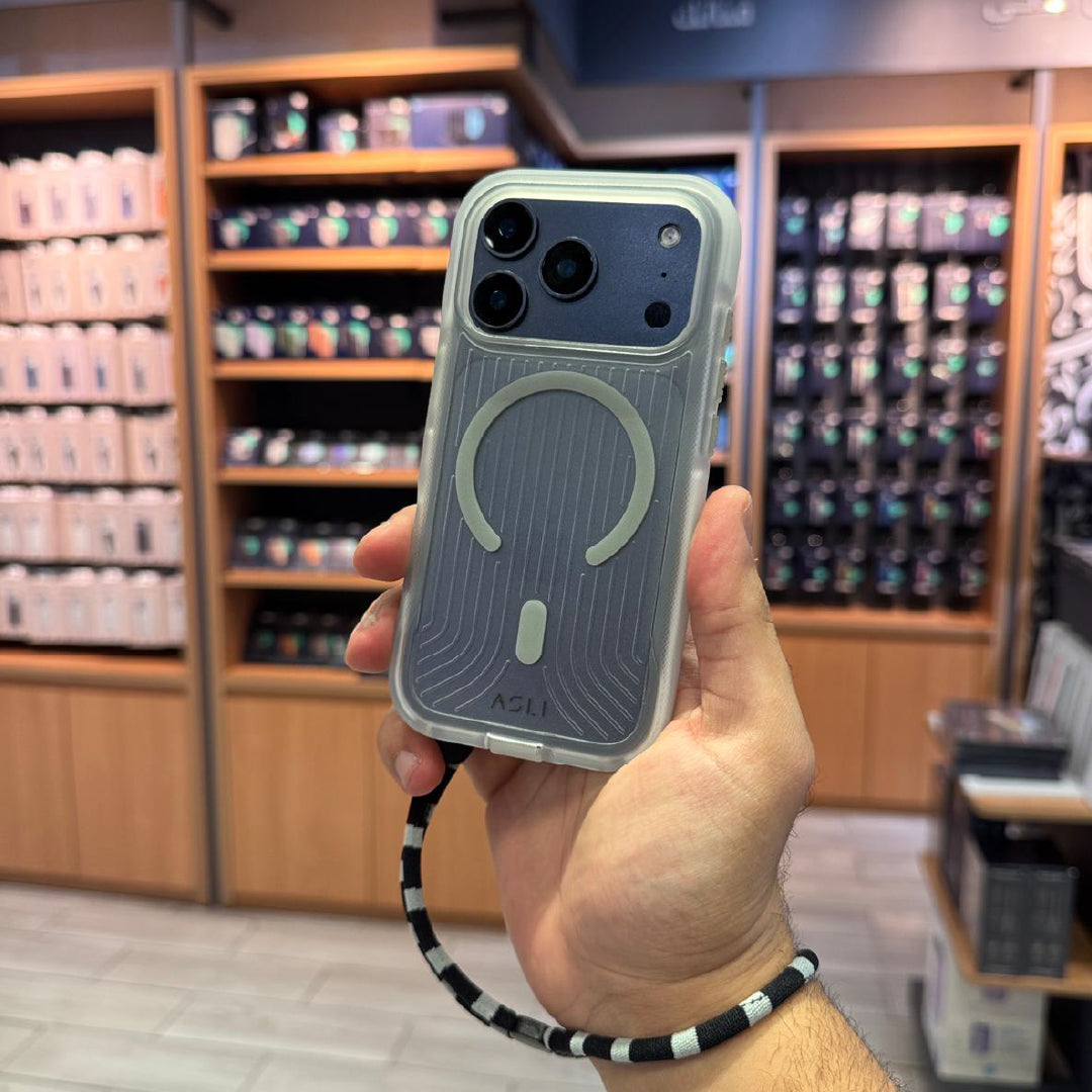 Asli Global LanyardMag MagSafe Case for iPhone 17 Pro Max â€“ Built-In Lanyard | Clear/Gray