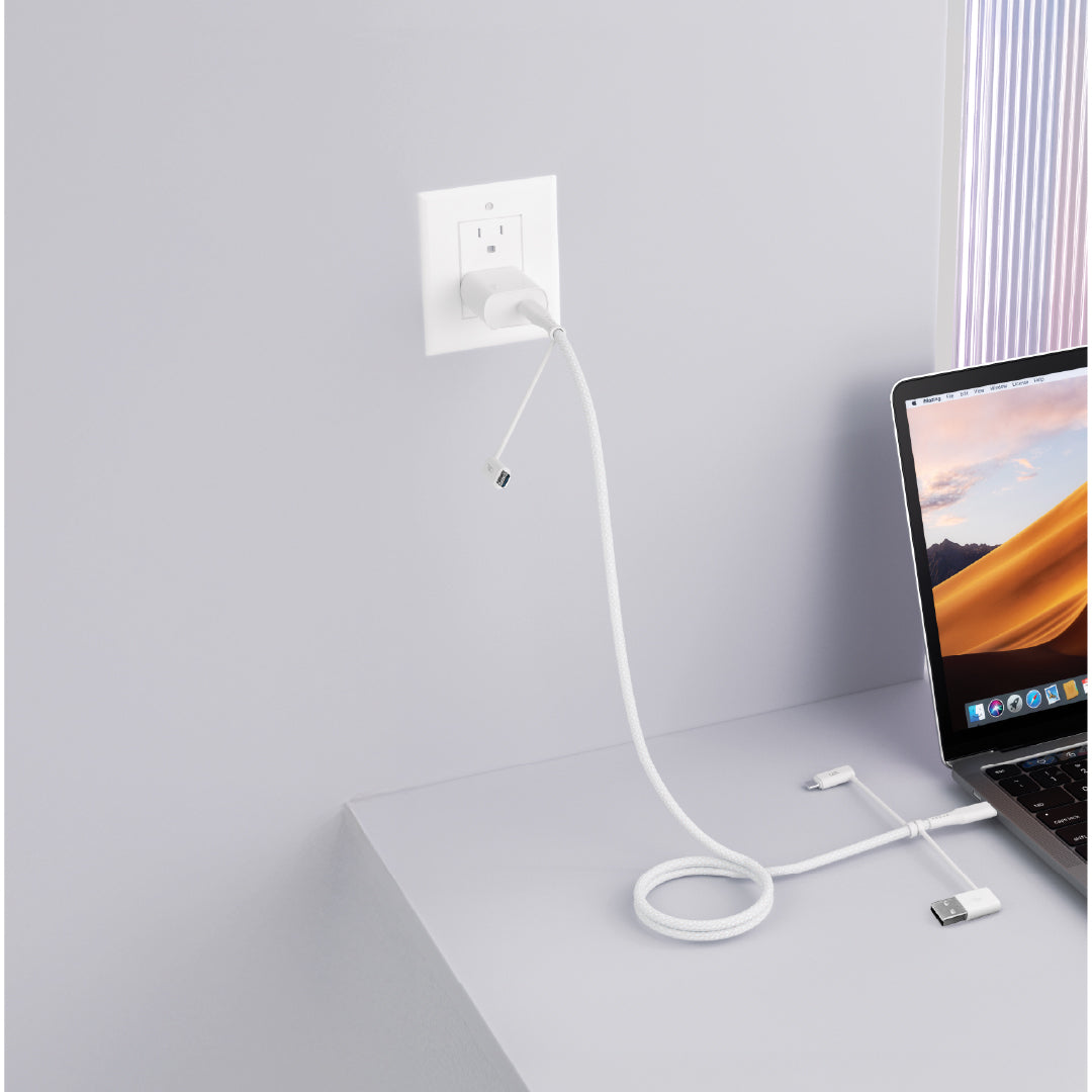 LZEL Celeris PowerQuint 5-in-1 Braided Fast Charging Cable | White