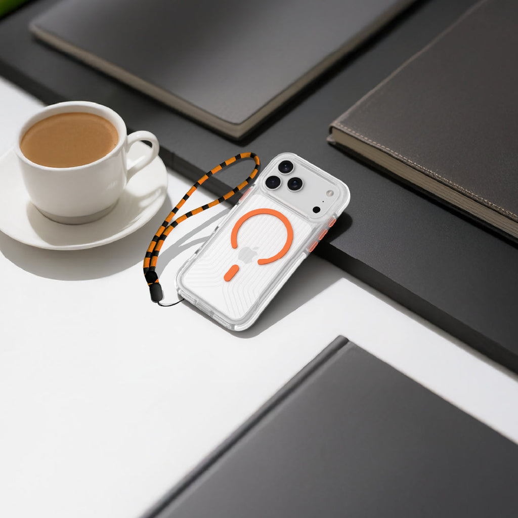 Asli Global LanyardMag MagSafe Case for iPhone 17 Pro Max â€“ Built-In Lanyard | Clear/Orange