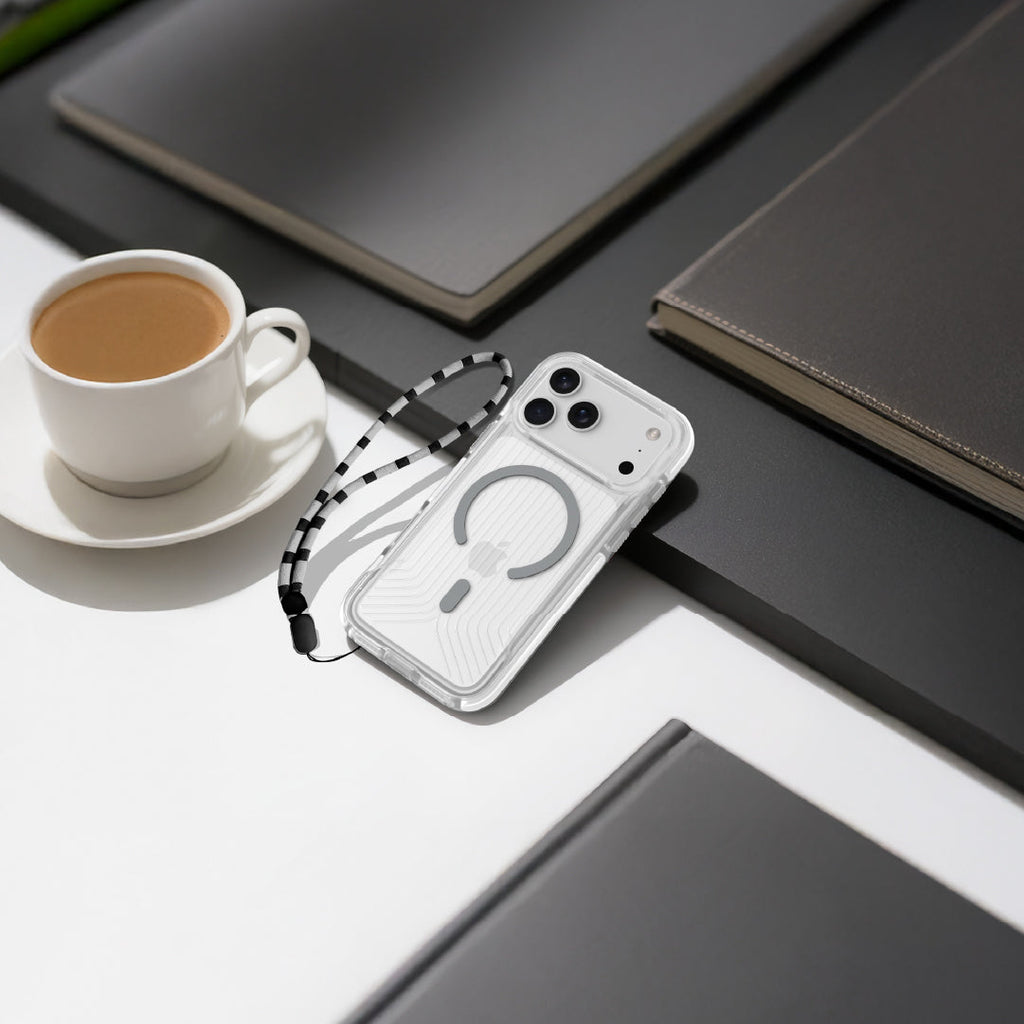 Asli Global LanyardMag MagSafe Case for iPhone 17 Pro Max â€“ Built-In Lanyard | Clear/Gray