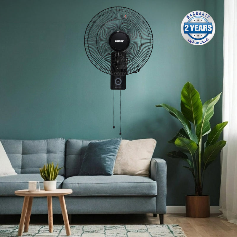 Geepas 16” Wall Fan – Powerful Copper Motor, 3-Speed Control, 5 Durable AS Blades, Wide-Angle Oscillation, Overheat Protection