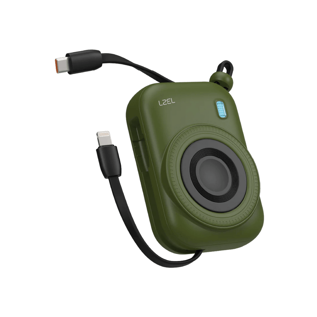 LZEL NanoFlex Nova â€“ 10,000mAh Magnetic Power Bank with USB-C PD & Built-in Cable | Green