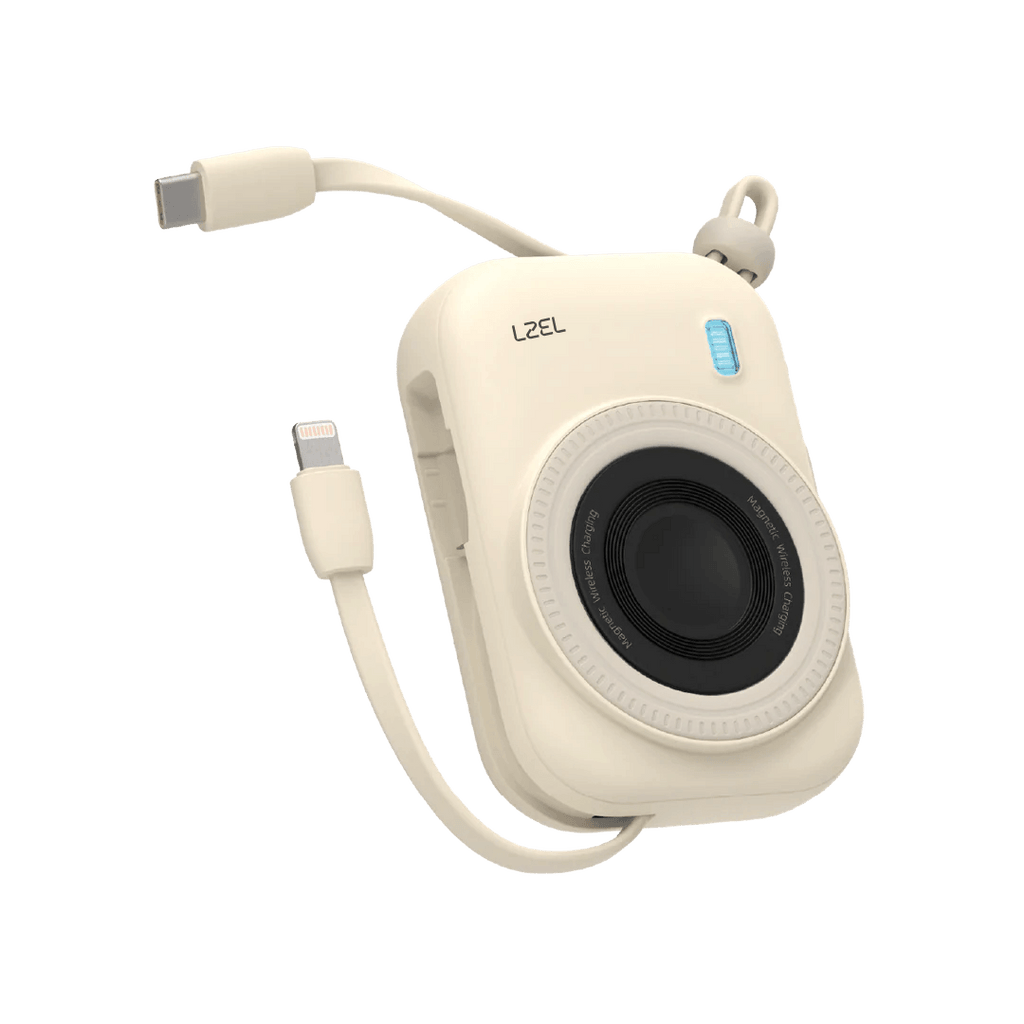 LZEL NanoFlex Nova â€“ 10,000mAh Magnetic Power Bank with USB-C PD & Built-in Cable | Beige