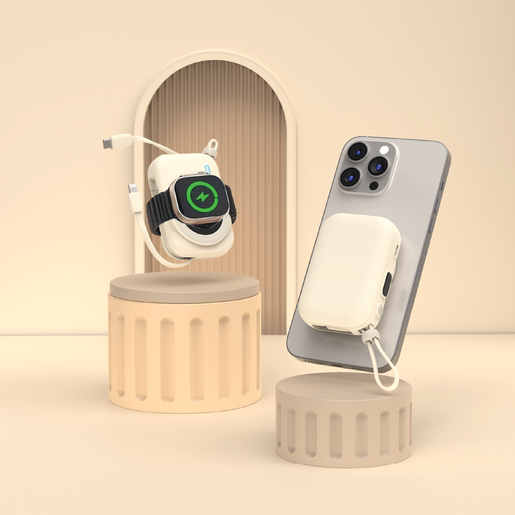 LZEL NanoFlex Nova â€“ 10,000mAh Magnetic Power Bank with USB-C PD & Built-in Cable | Beige