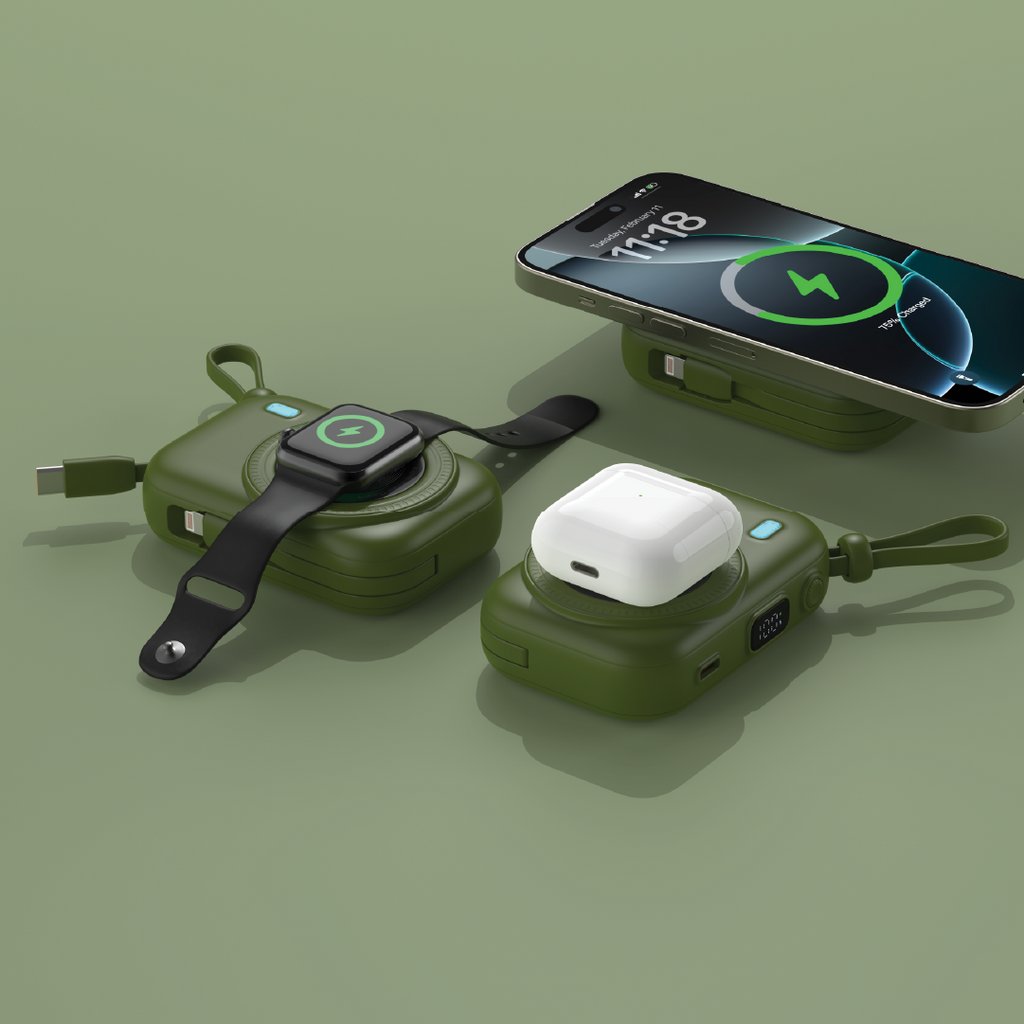 LZEL NanoFlex Nova â€“ 10,000mAh Magnetic Power Bank with USB-C PD & Built-in Cable | Green