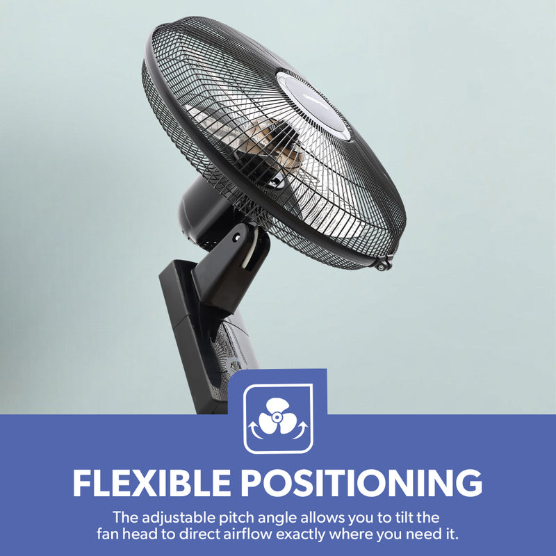 Geepas 16â?� Wall Fan â?? Powerful Copper Motor, 3-Speed Control, 5 Durable AS Blades, Wide-Angle Oscillation, Overheat Protection
