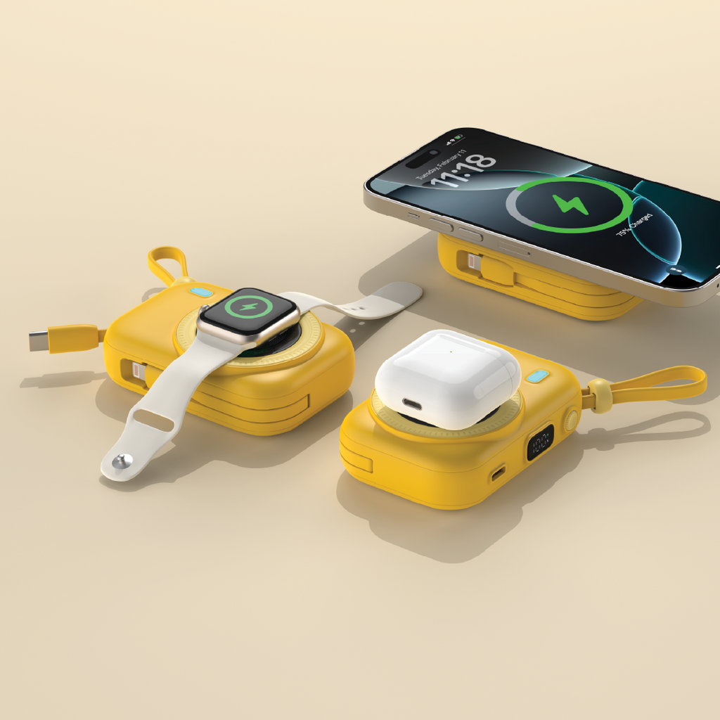 LZEL NanoFlex Nova â€“ 10,000mAh Magnetic Power Bank with USB-C PD & Built-in Cable | Yellow