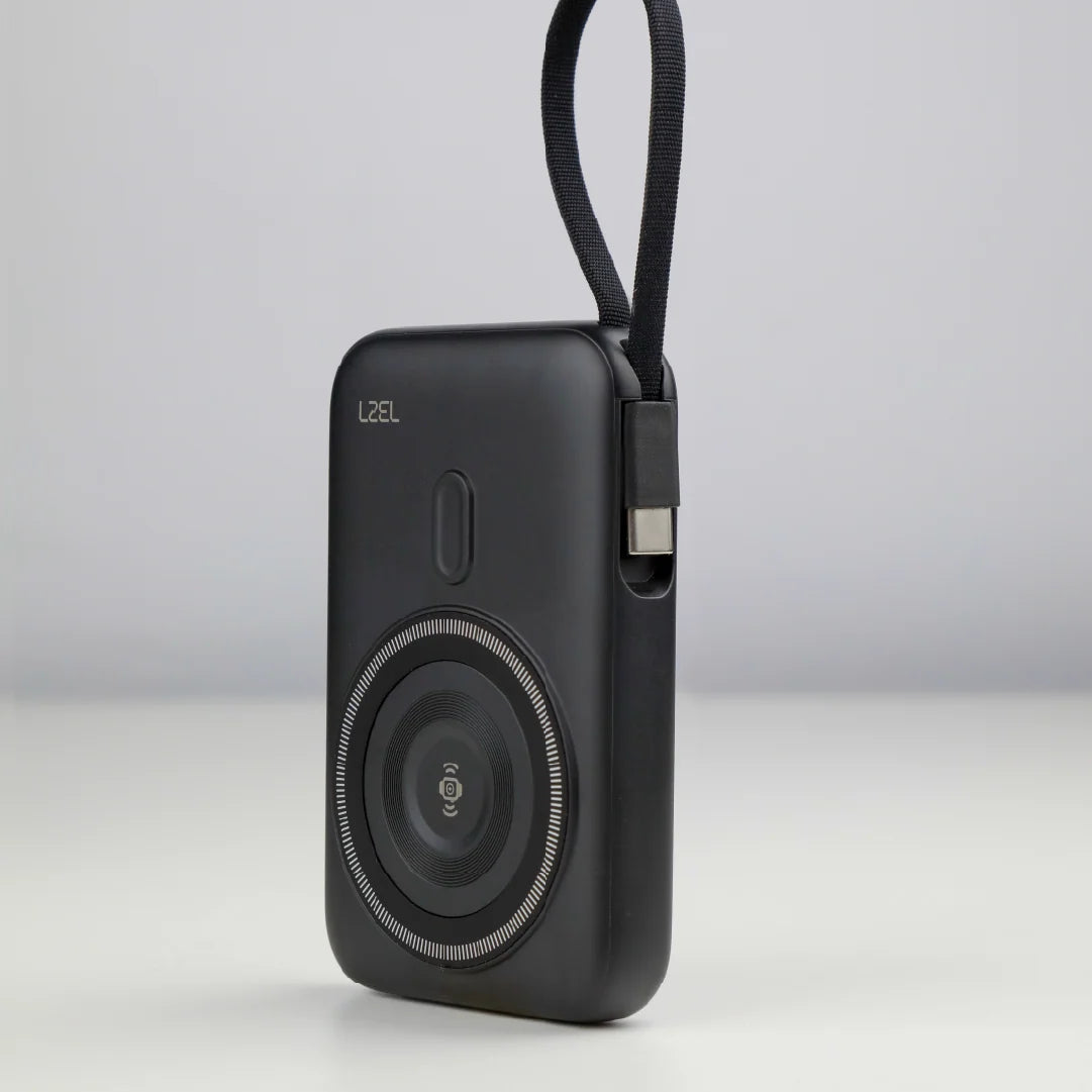 LZEL PentaEnergia Station - 5X 10,000mAh Wireless Power Bank & Charging Dock with Built-in Cable | Black