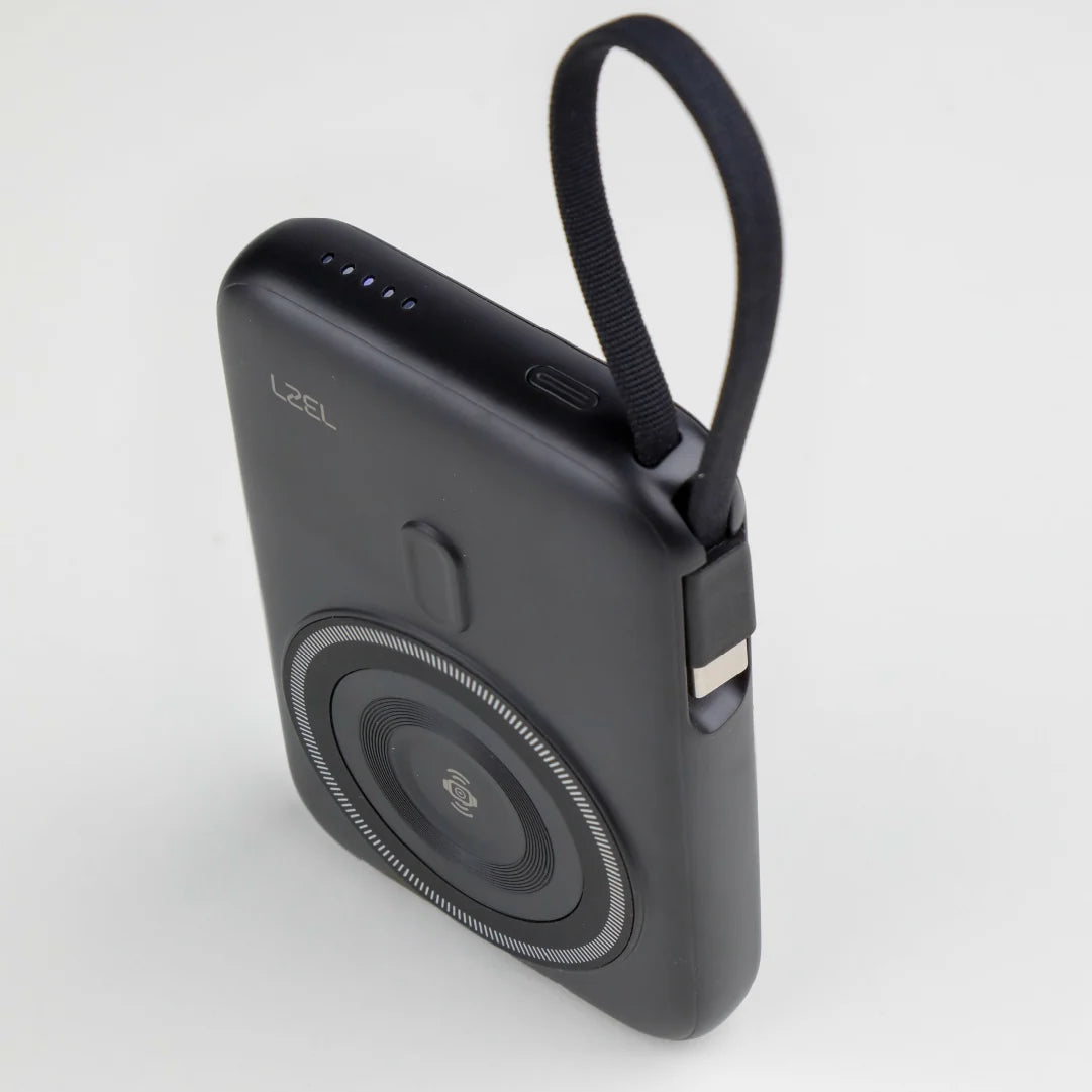 LZEL PentaEnergia Station - 5X 10,000mAh Wireless Power Bank & Charging Dock with Built-in Cable | Black