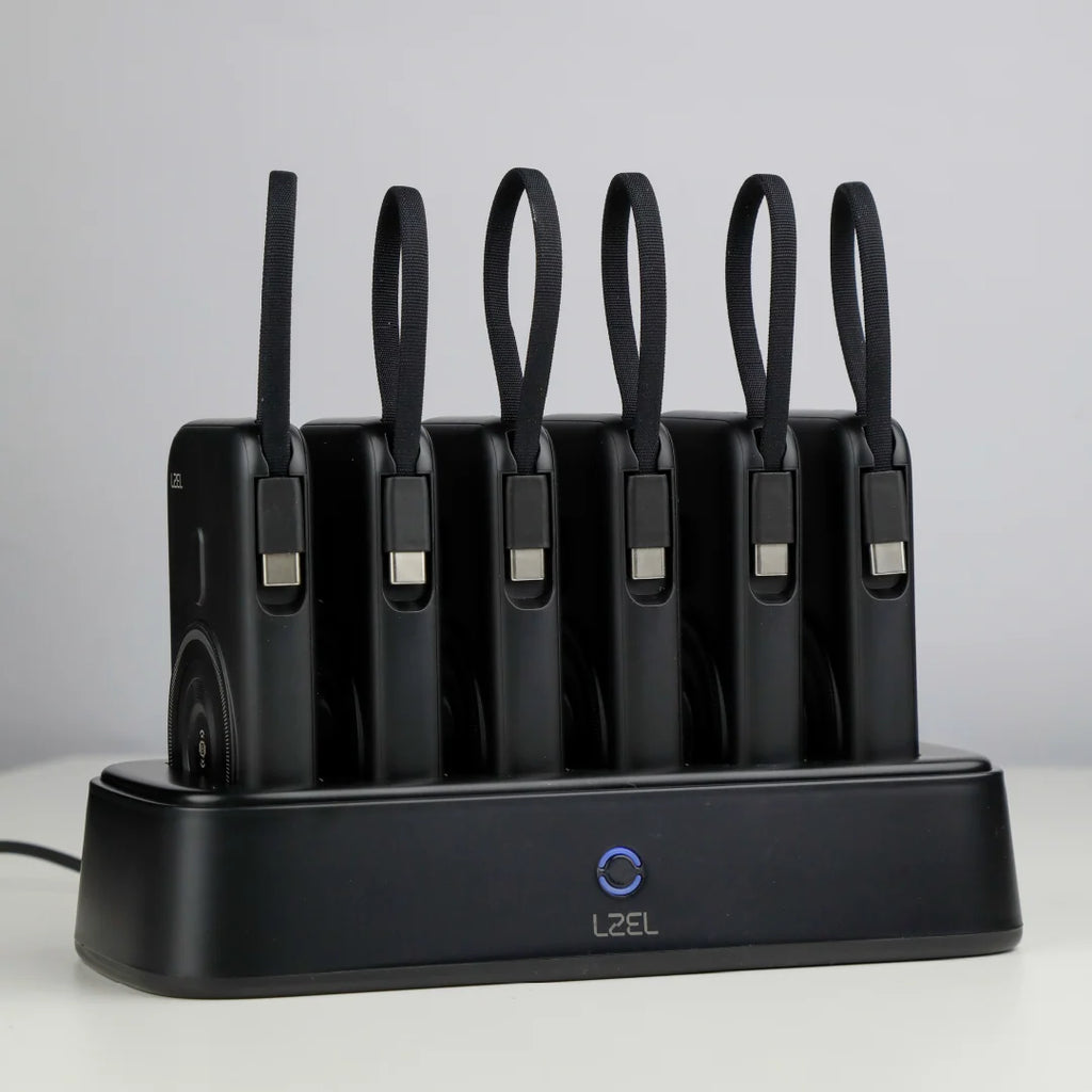 LZEL PentaEnergia Station - 5X 10,000mAh Wireless Power Bank & Charging Dock with Built-in Cable | Black