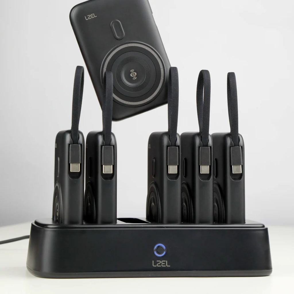 LZEL PentaEnergia Station - 5X 10,000mAh Wireless Power Bank & Charging Dock with Built-in Cable | Black