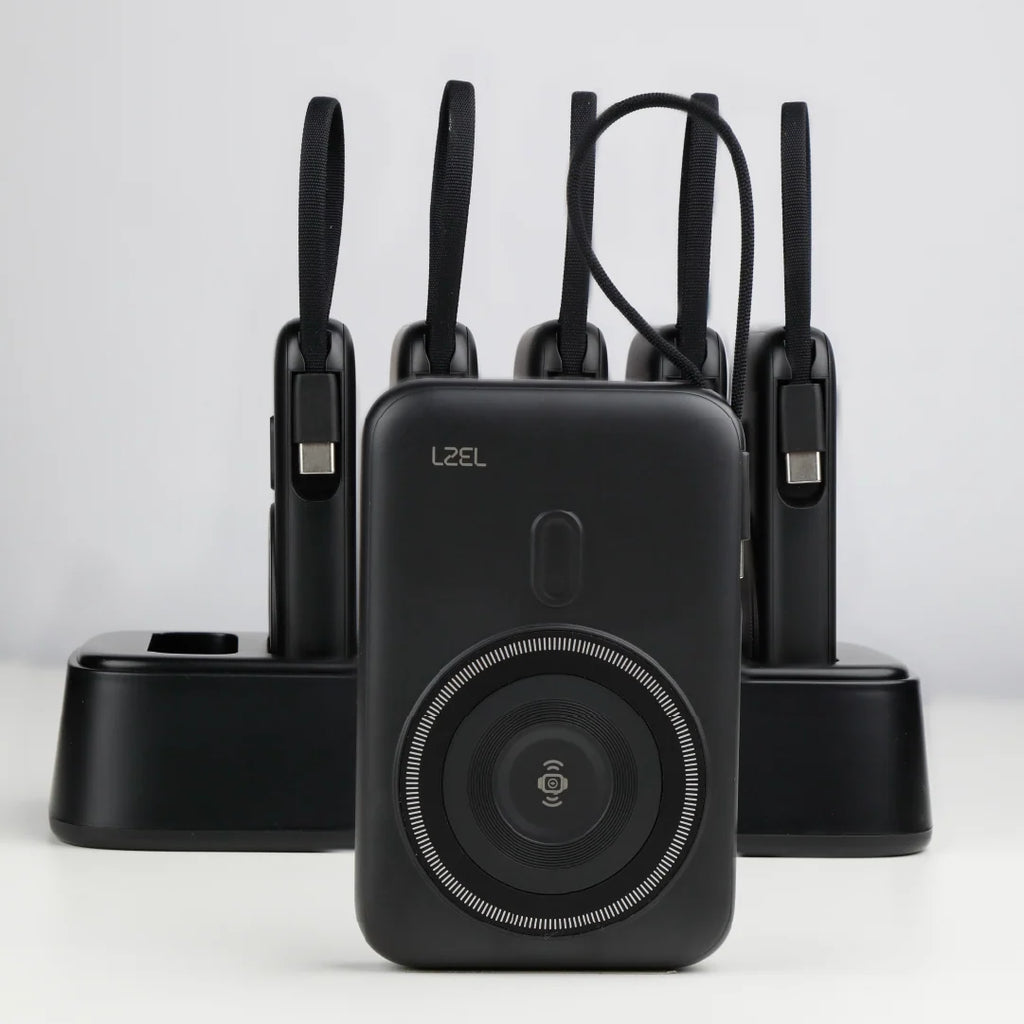 LZEL PentaEnergia Station - 5X 10,000mAh Wireless Power Bank & Charging Dock with Built-in Cable | Black