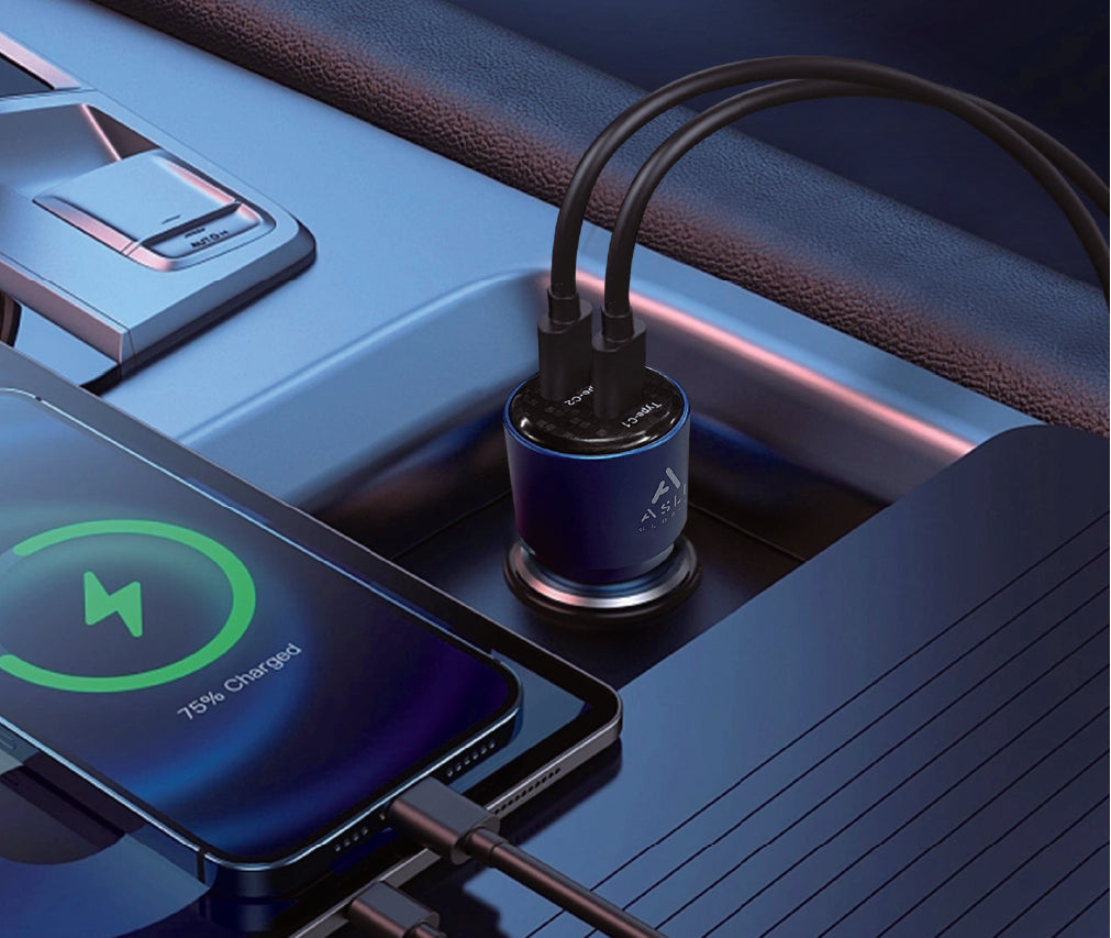 Asli Global Power Ride Pro 90w Car Charger Dual USB-C