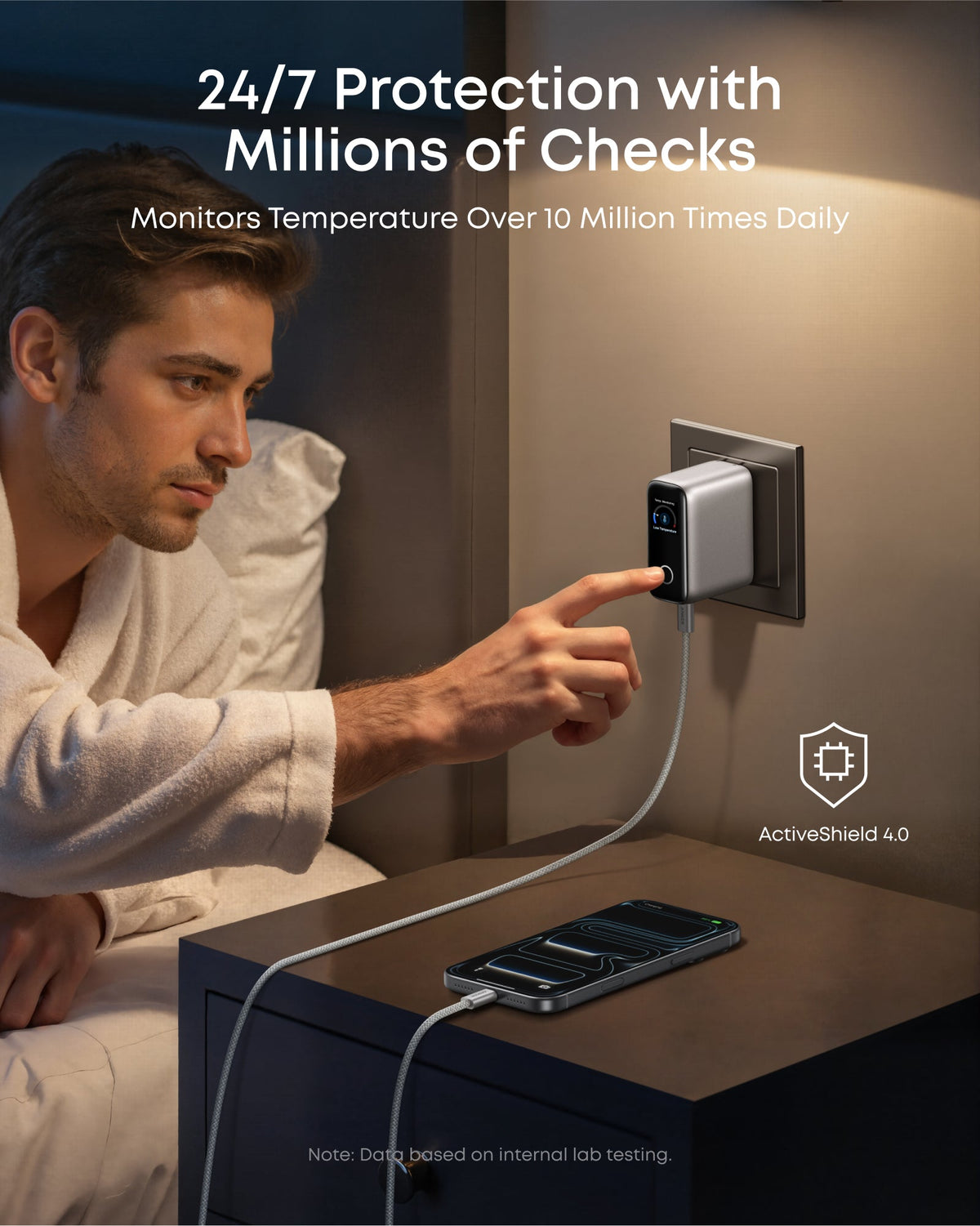 Anker 100W 3-Port USB-C Charger with Smart Display & USB-C Cable | Silver