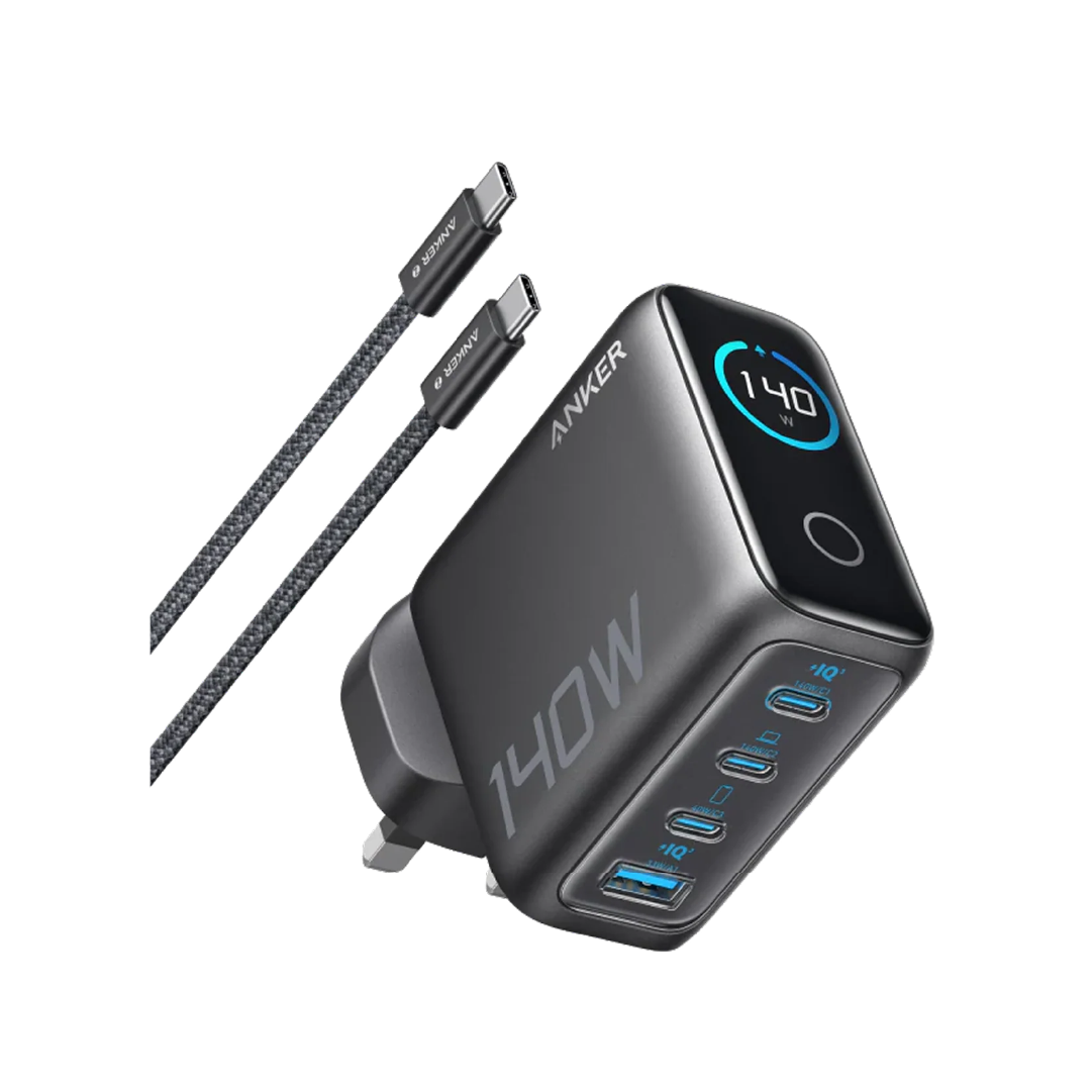Anker Charger (140W, 4-Port, PD 3.1) with USB-C Cable | Dark Gray