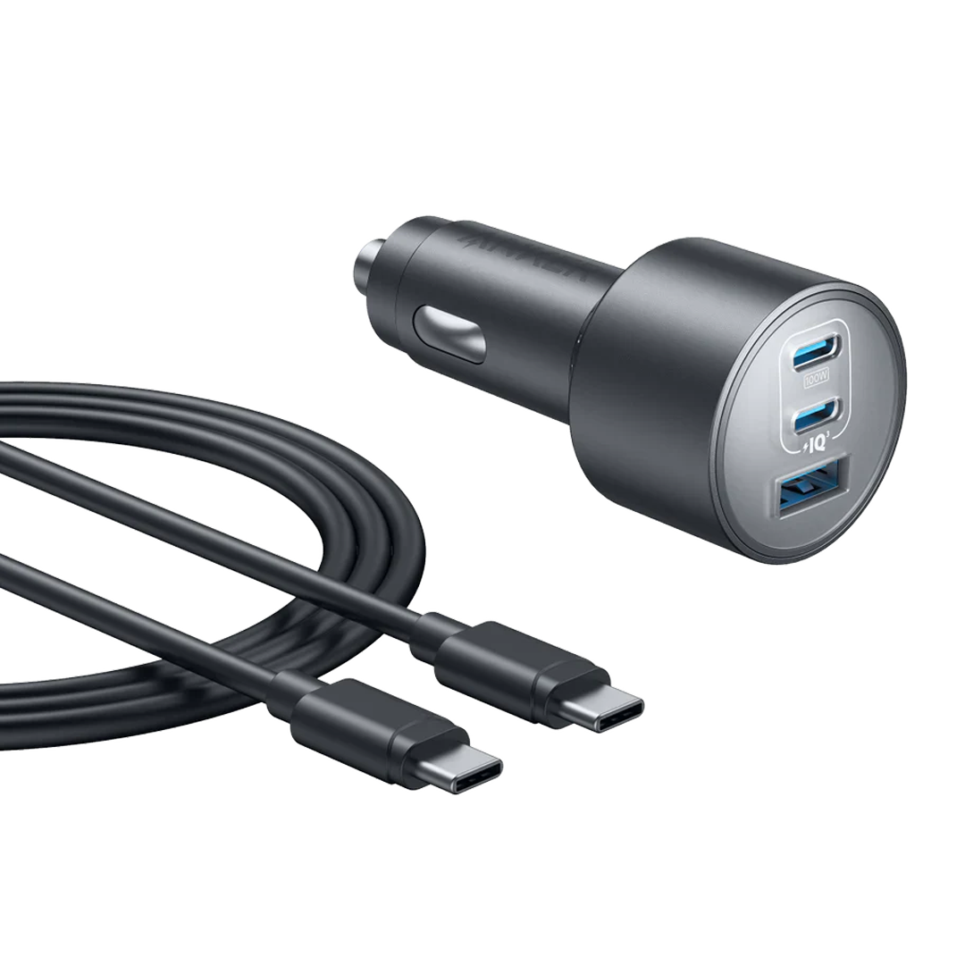 Anker Car Charger (167.5W, 3 Ports) with cable bundle | Gray