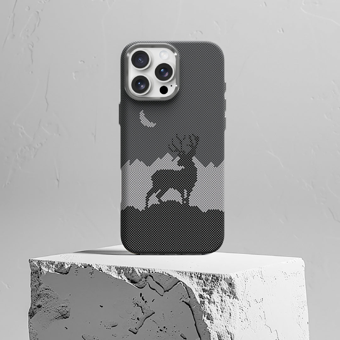 LZEL MagCarbon Deer Cover for iPhone 16 Pro | Black Deer