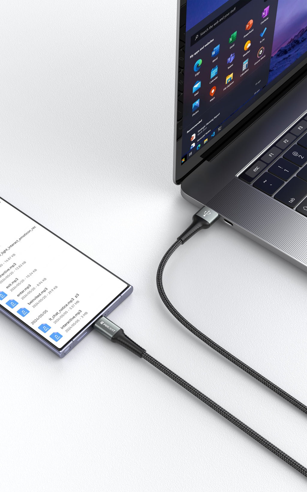90 Percent Voltix90 Core – USB-A to USB-C Braided Cable, 2M
