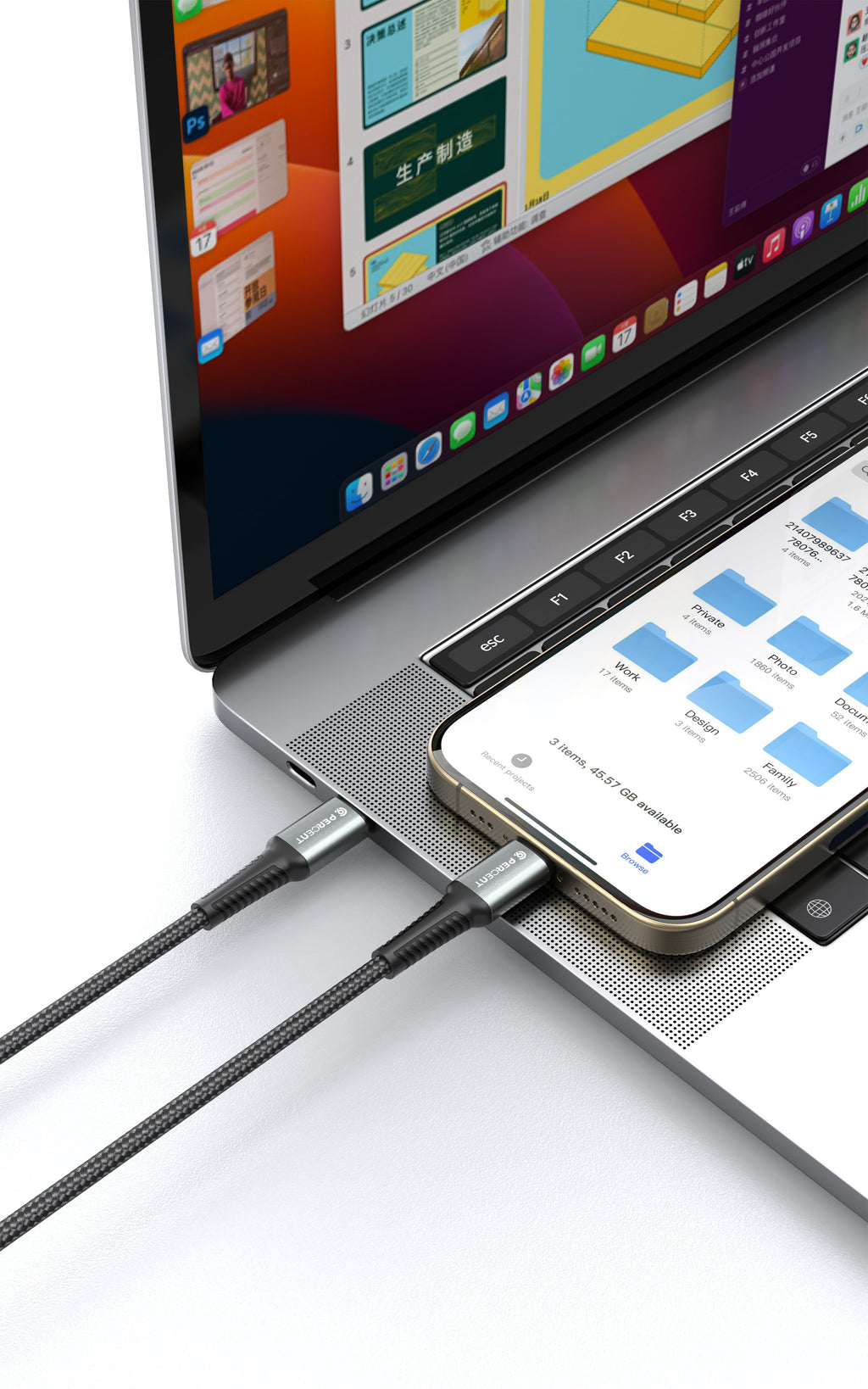 90 Percent Voltix90 Core – USB-C to USB-C Braided Cable, 2M