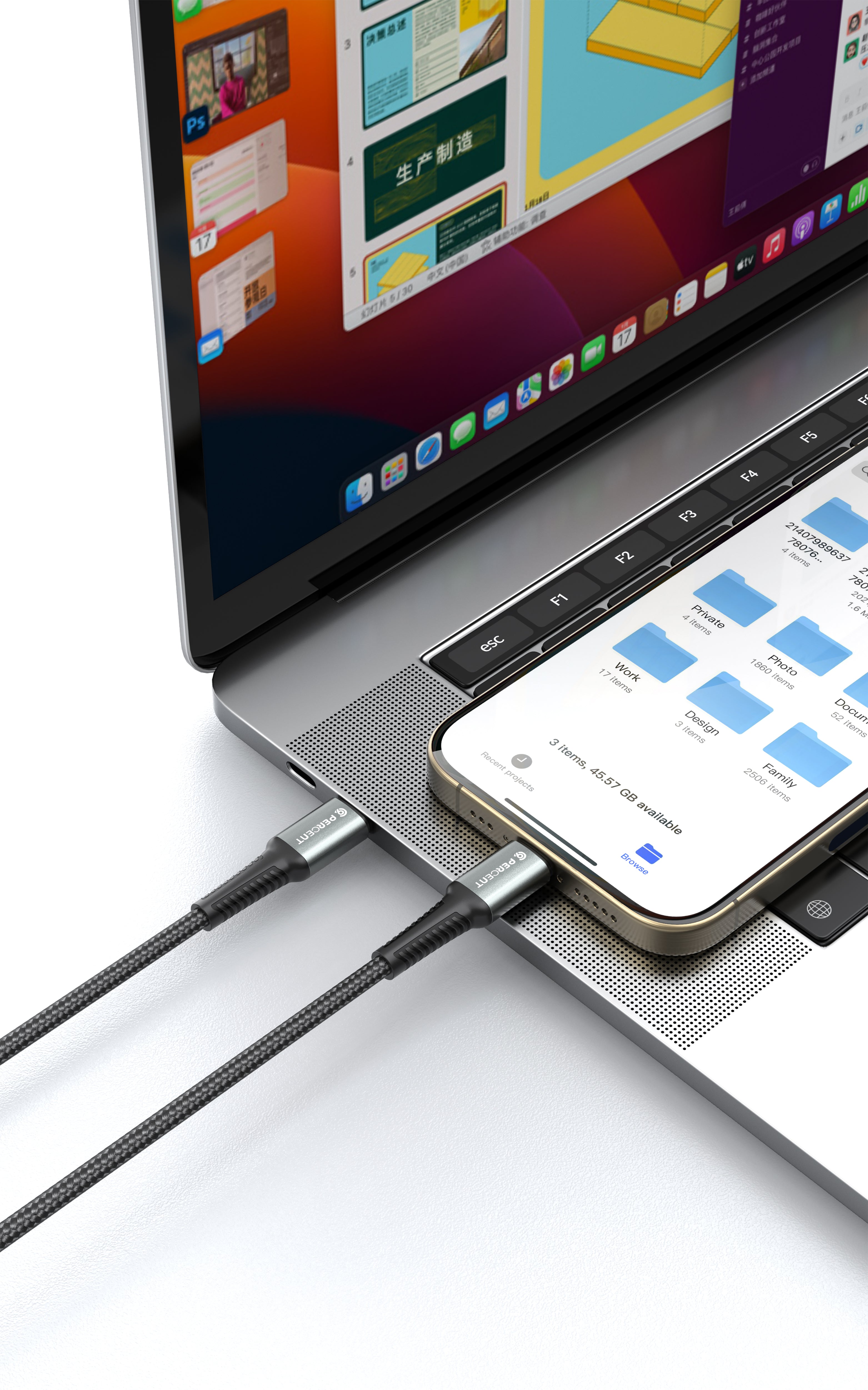 90 Percent Voltix90 Core – USB-C to USB-C Braided Cable, 2M