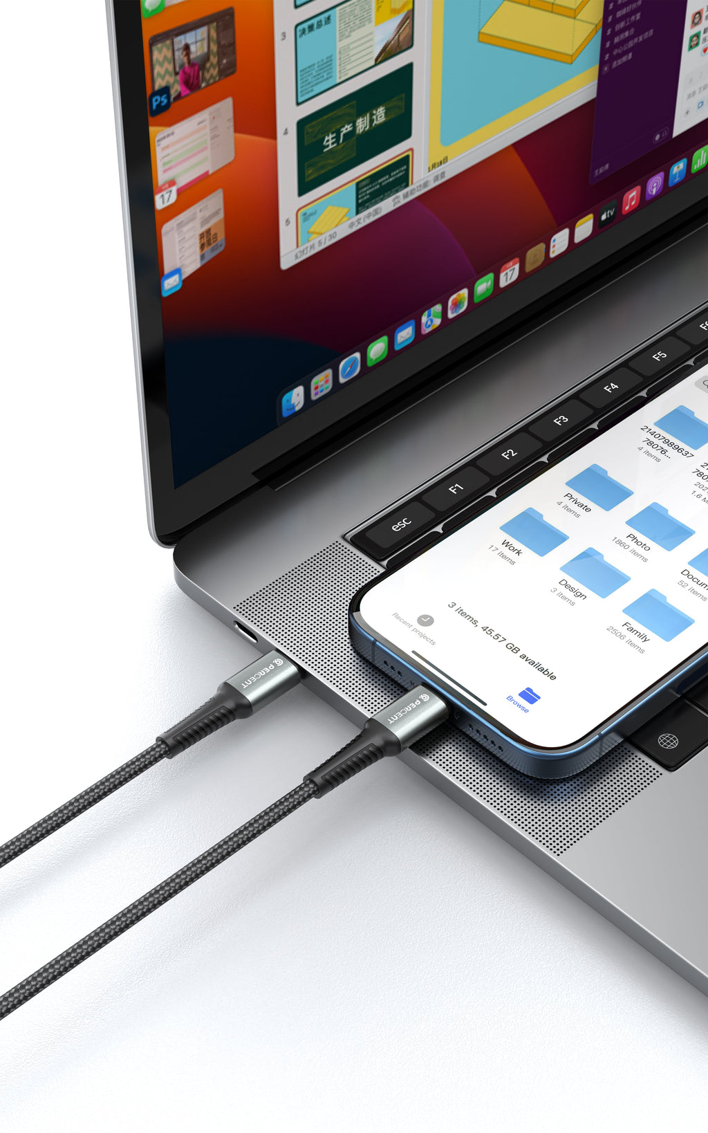 90 Percent Voltix90 Core – USB-C to Lightning Braided Cable, 2M